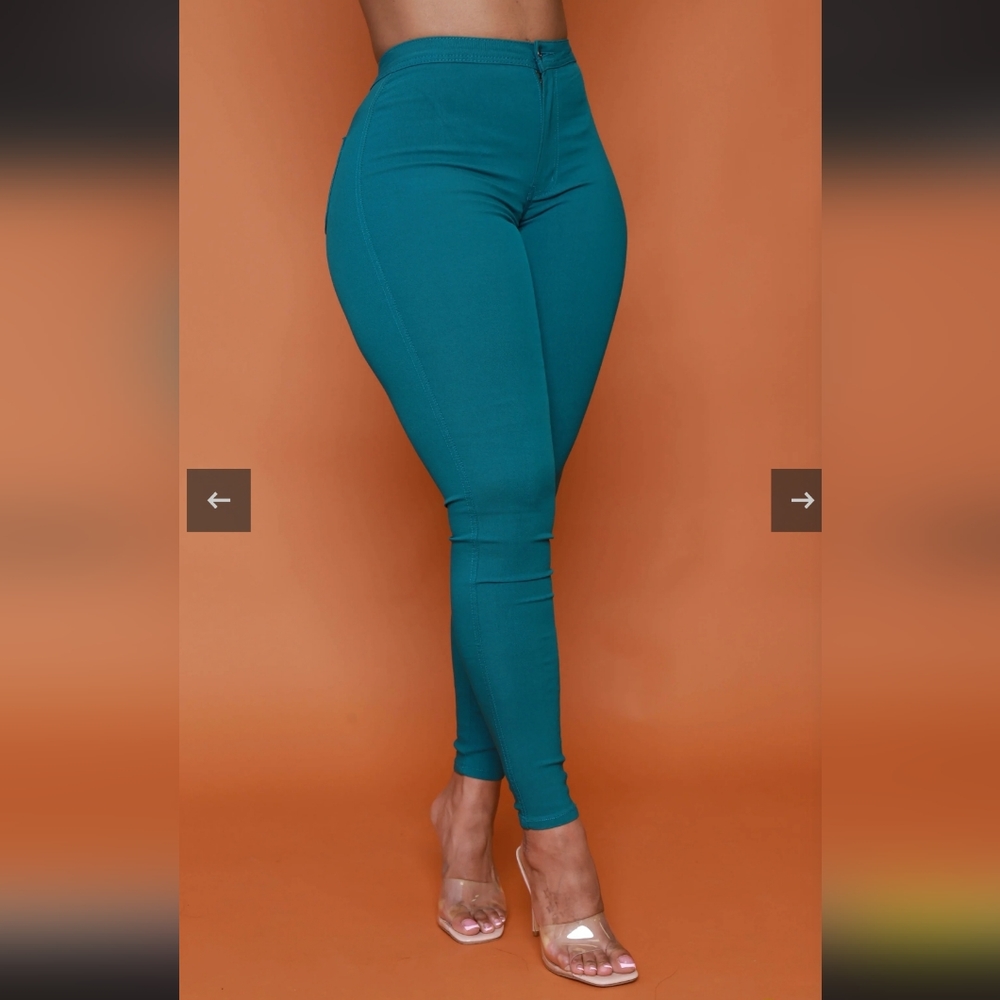 Teal skinny jeans